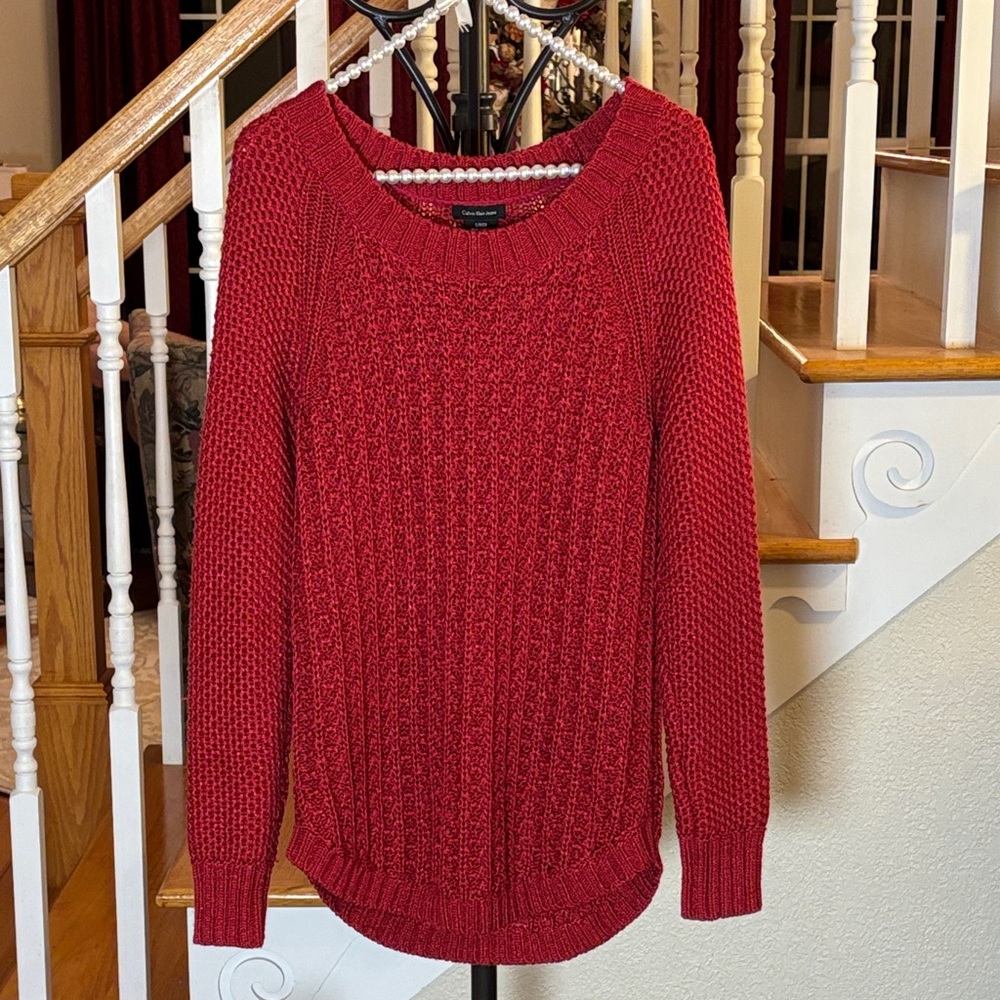 Calvin Klein Jeans Berry-Red Crew Neck Sweater💗🍓💗Size Small